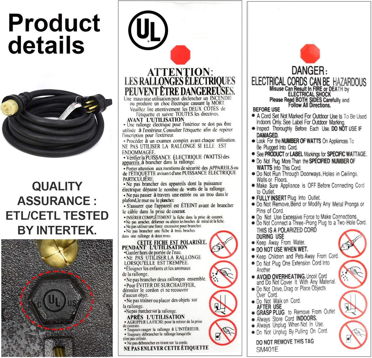 30FT 50A Heavy Duty RV Power Adapter Cable B888