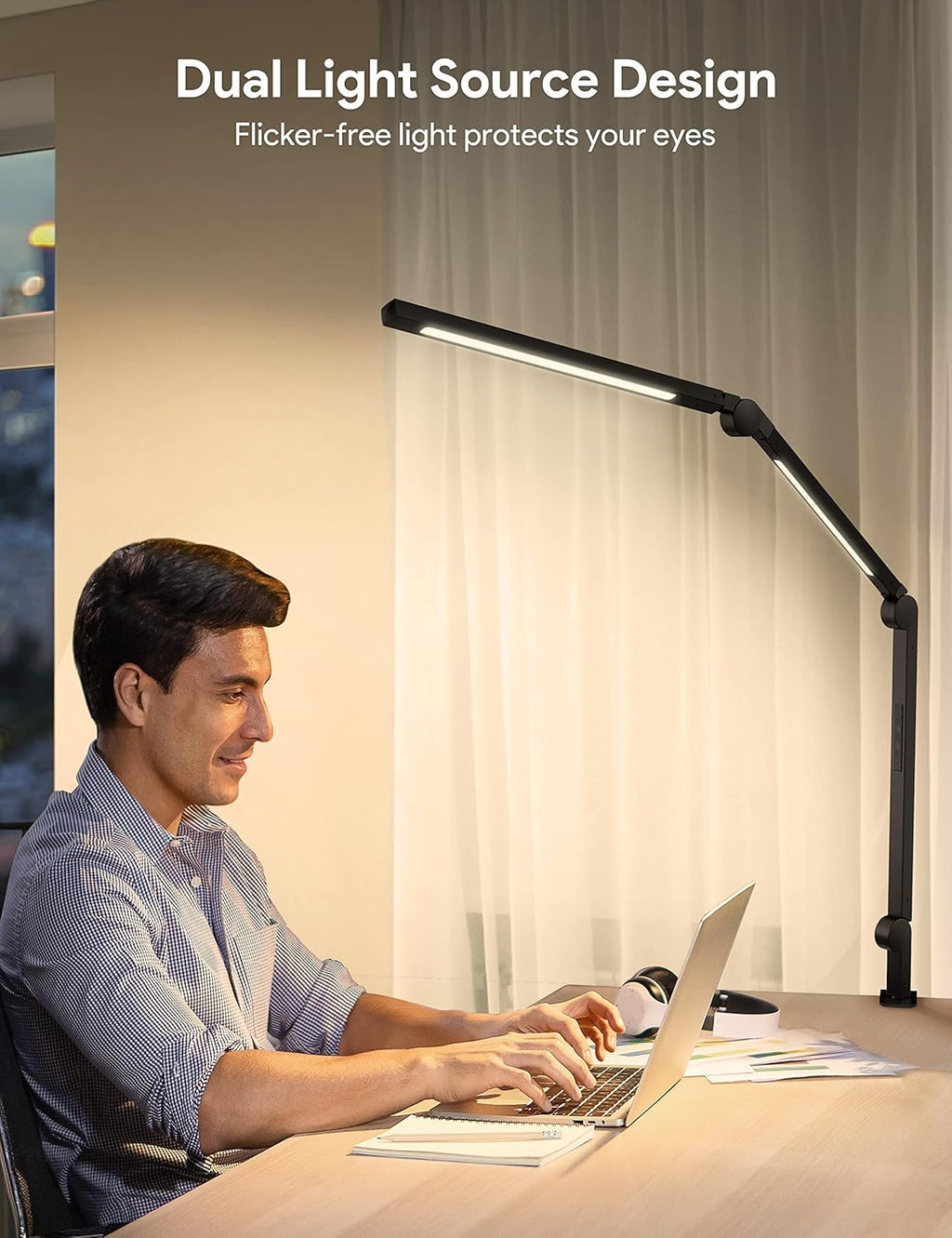 LED Desk Lamp with Clamp, Dimmable 4 Color Modes & 4 Brightness, Eye-Caring Clip-on Lamp J8607