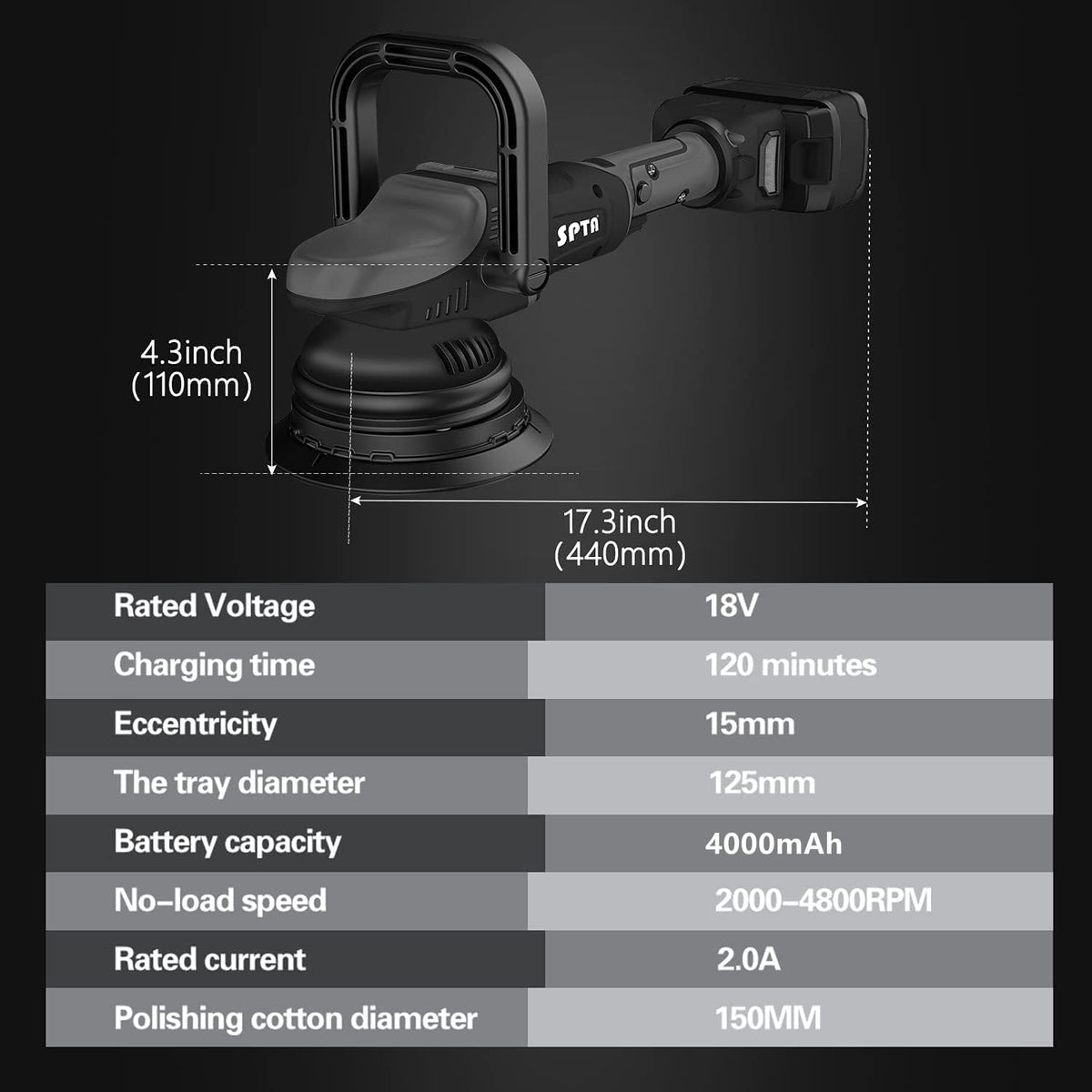 18V Cordless Car Polisher 15mm Orbit 7 Variable Speed U68225