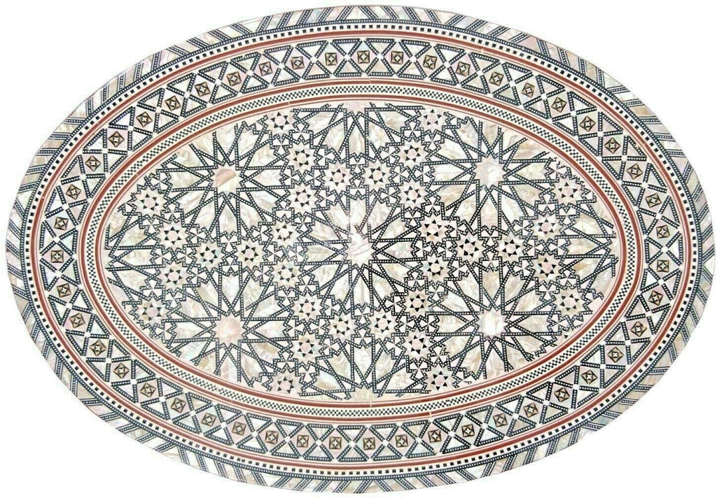 Moroccan Handmade Mother of Pearl Inlaid Coffee Side End Oval Brown Table S421035