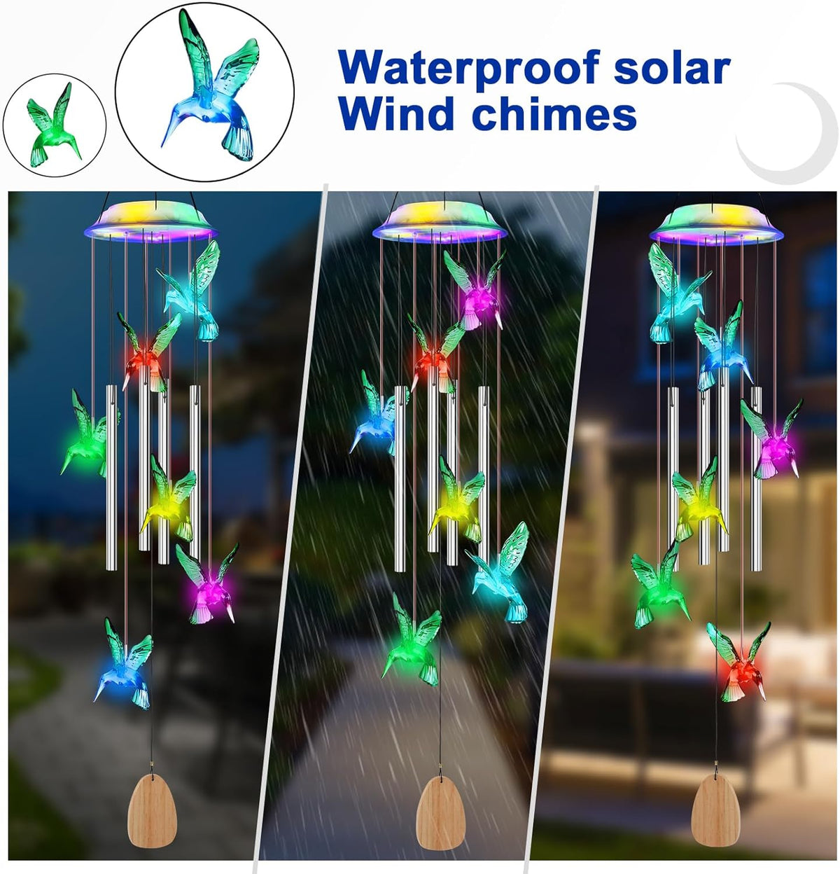 7-Color Changing Solar Wind Chime with 4 Aluminum Tubes Y31853
