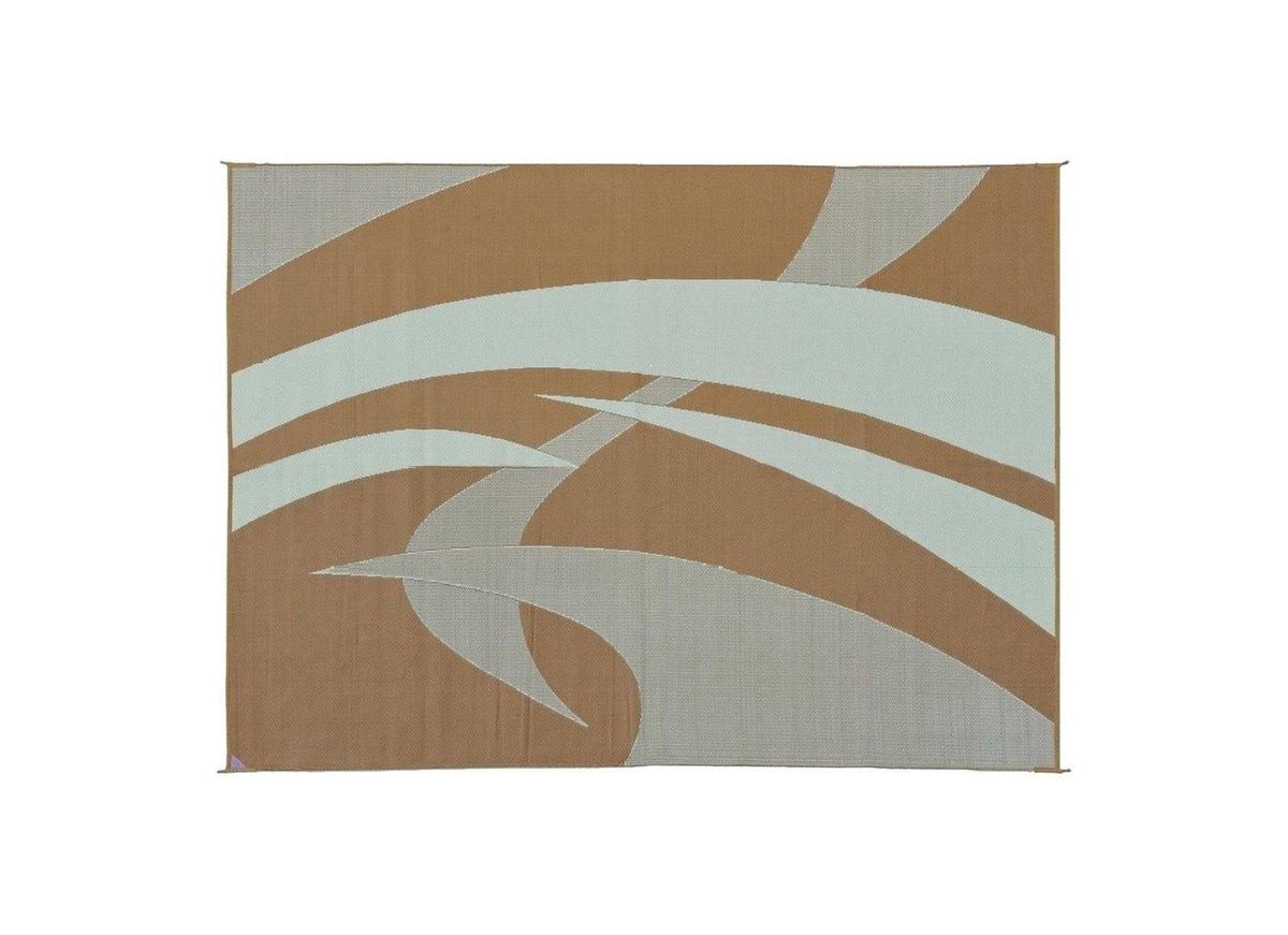 Reversible Outdoor Patio RV Camping Mat Swirl Brown Beige 9-Feet Q53059