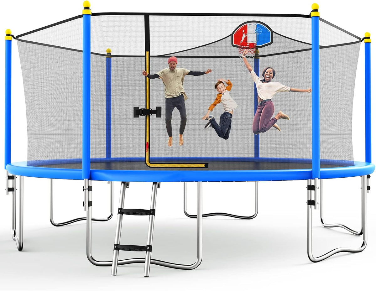 15FT Trampoline with Enclosure Net, Basketball Hoop and Ladder N2102