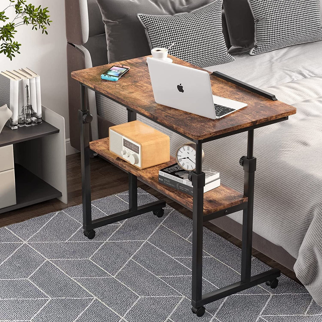 Brown Height Adjustable Portable Desk with Wheels D13779