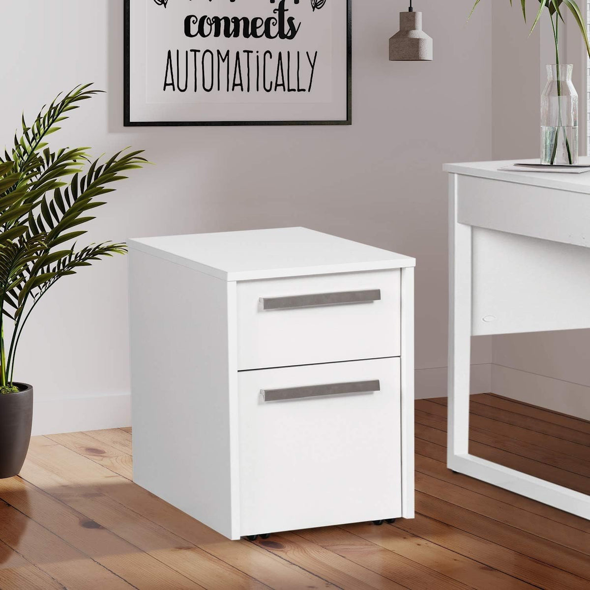 White Wood Grain 2-Drawer Mobile File Cabinet P585