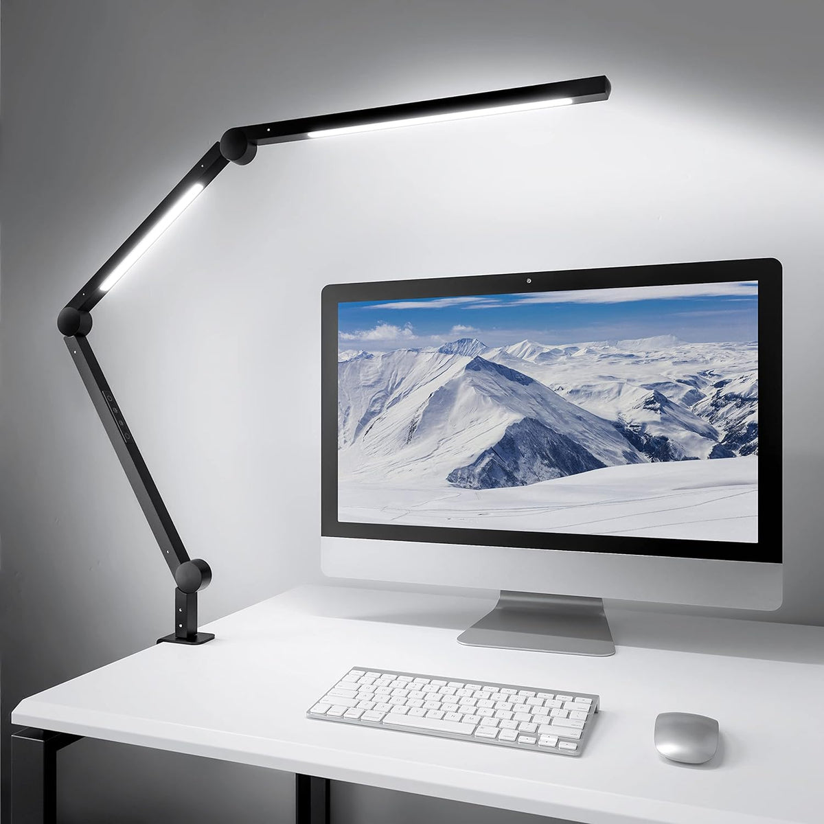 LED Desk Lamp with Clamp, Dimmable 4 Color Modes & 4 Brightness, Eye-Caring Clip-on Lamp J8607