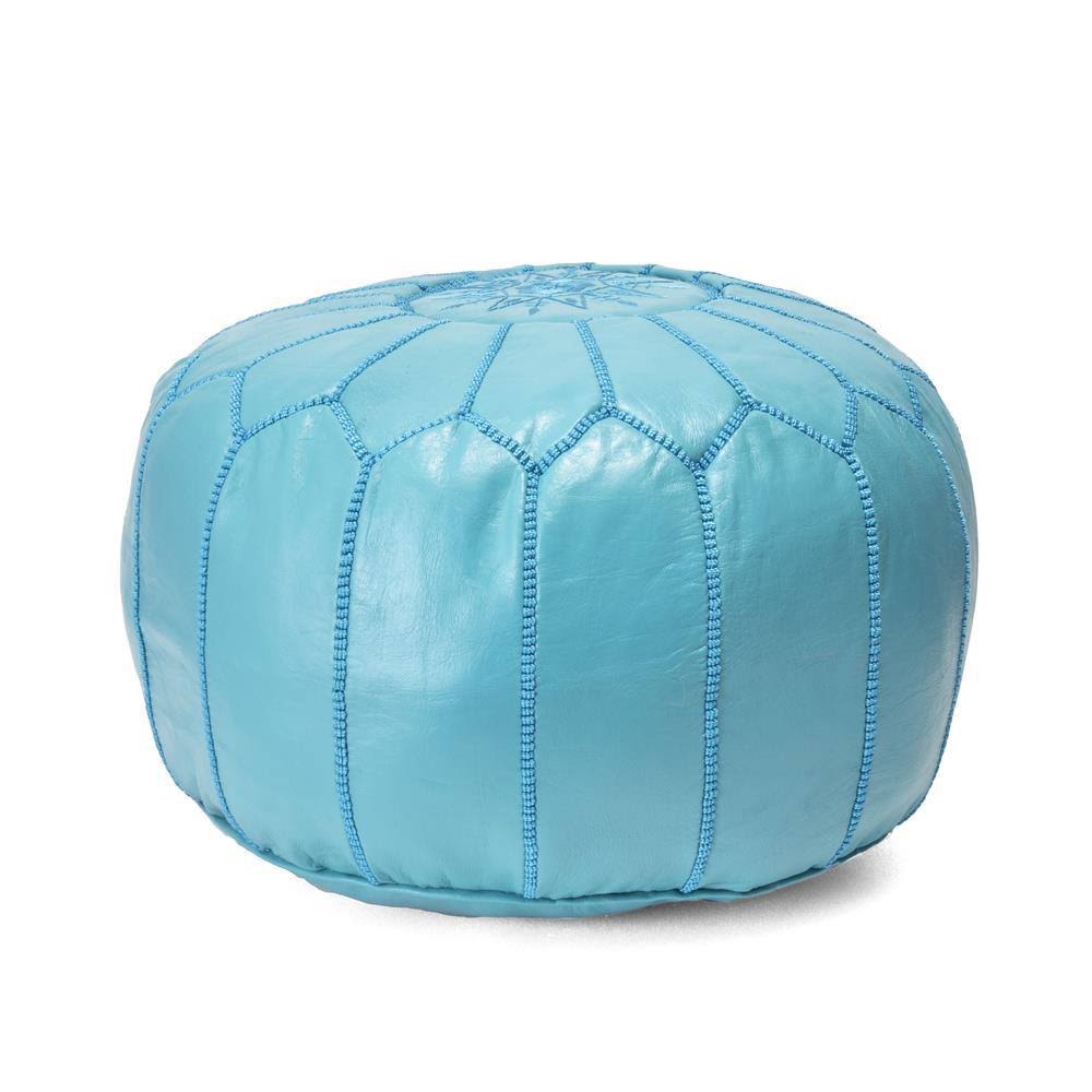 Blue Leather Moroccan Pouf Ottoman B159279