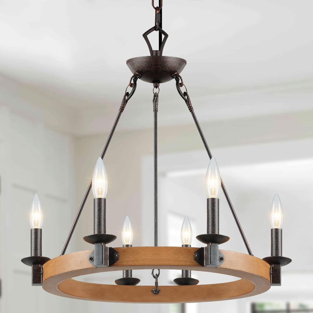 6 Light Wagon Wheel Chandelier C49295