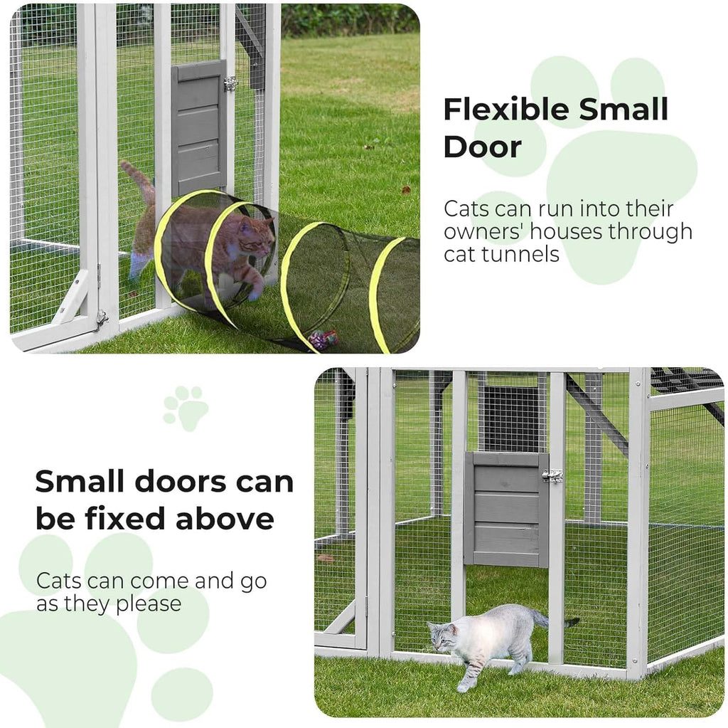 Large Wooden Outdoor Cat Enclosure with Waterproof Cover L347283