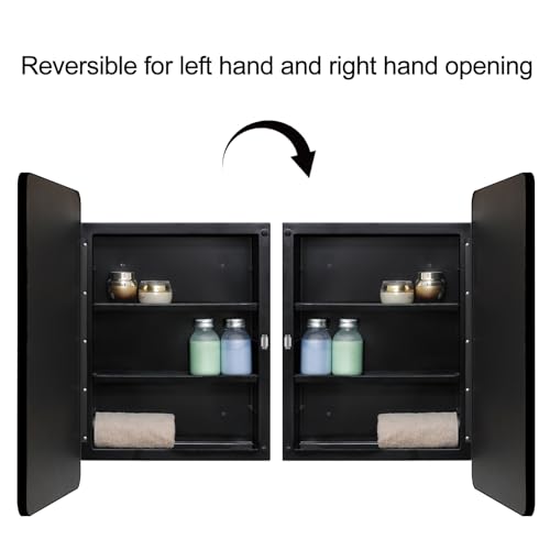Black 16 x 24 inch Medicine Cabinet with Mirror Door C7437