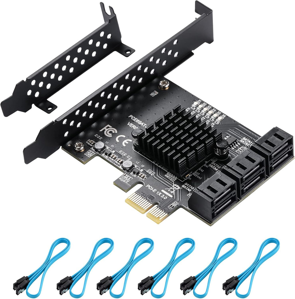 PCIe SATA Card 6 Ports 6 Gbps SATA 3.0 Expansion Card with 6 SATA Cables E321576