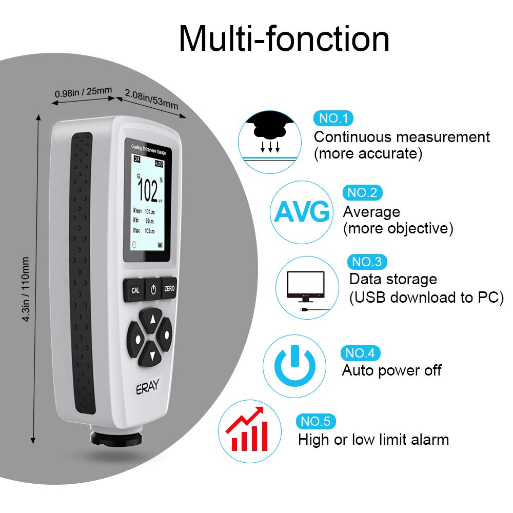 Digital Depth Mil Thickness Meter with Backlight LCD Display S628