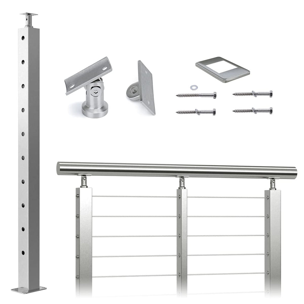36x2x2 Brushed Stainless Steel Cable Railing Post C158