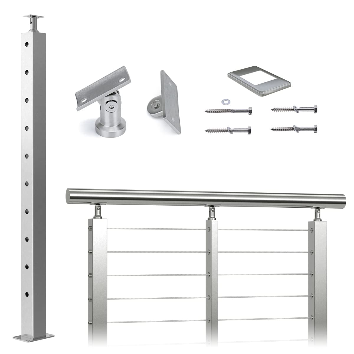 36x2x2 Brushed Stainless Steel Cable Railing Post C158