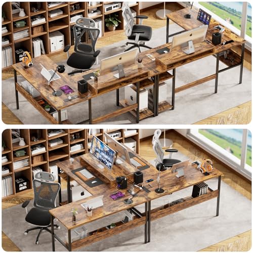 Black Reversible L Shaped Desk with Power Outlets and LED Light D28543