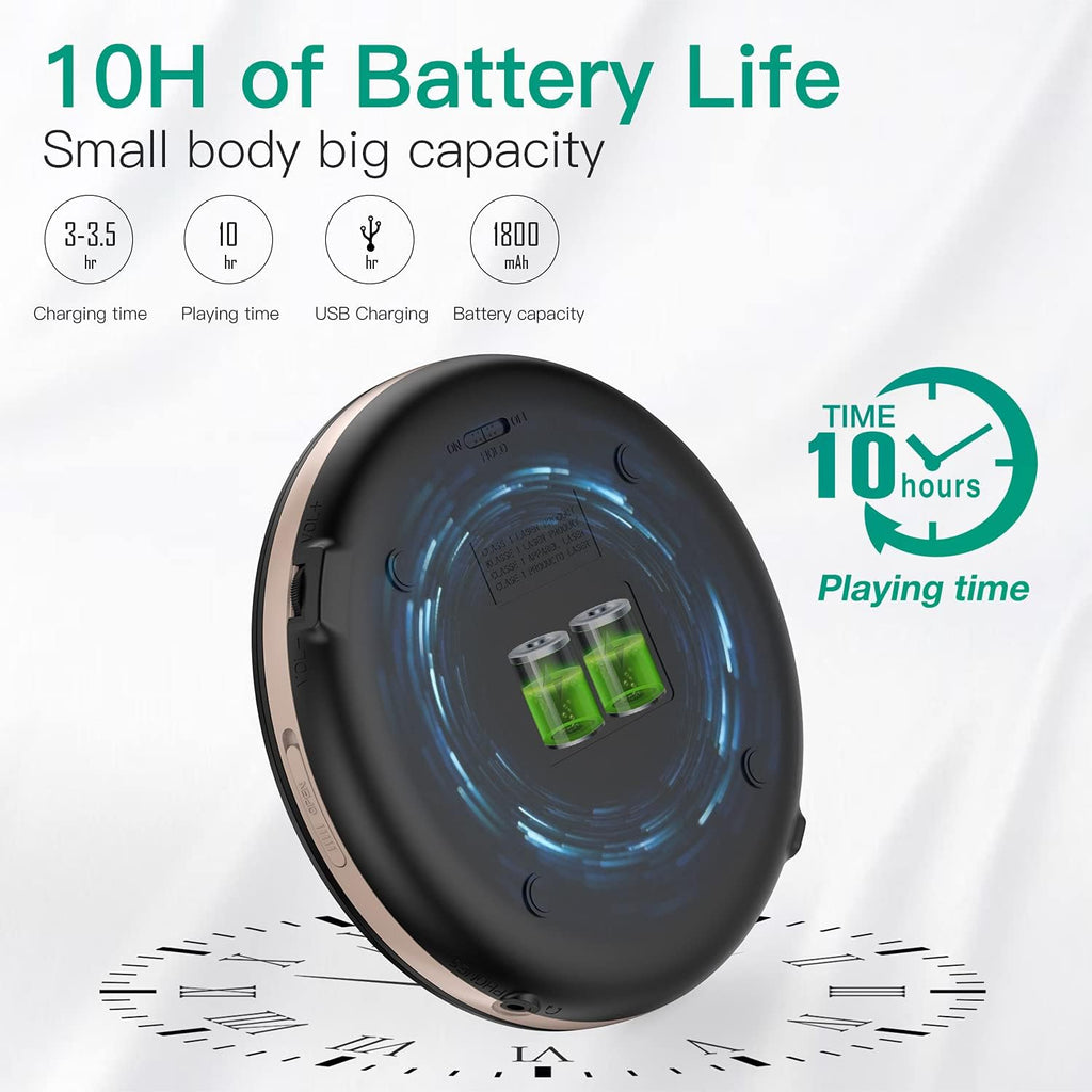 Rechargeable Portable CD Player with Bluetooth FM Transmitter Black Q998