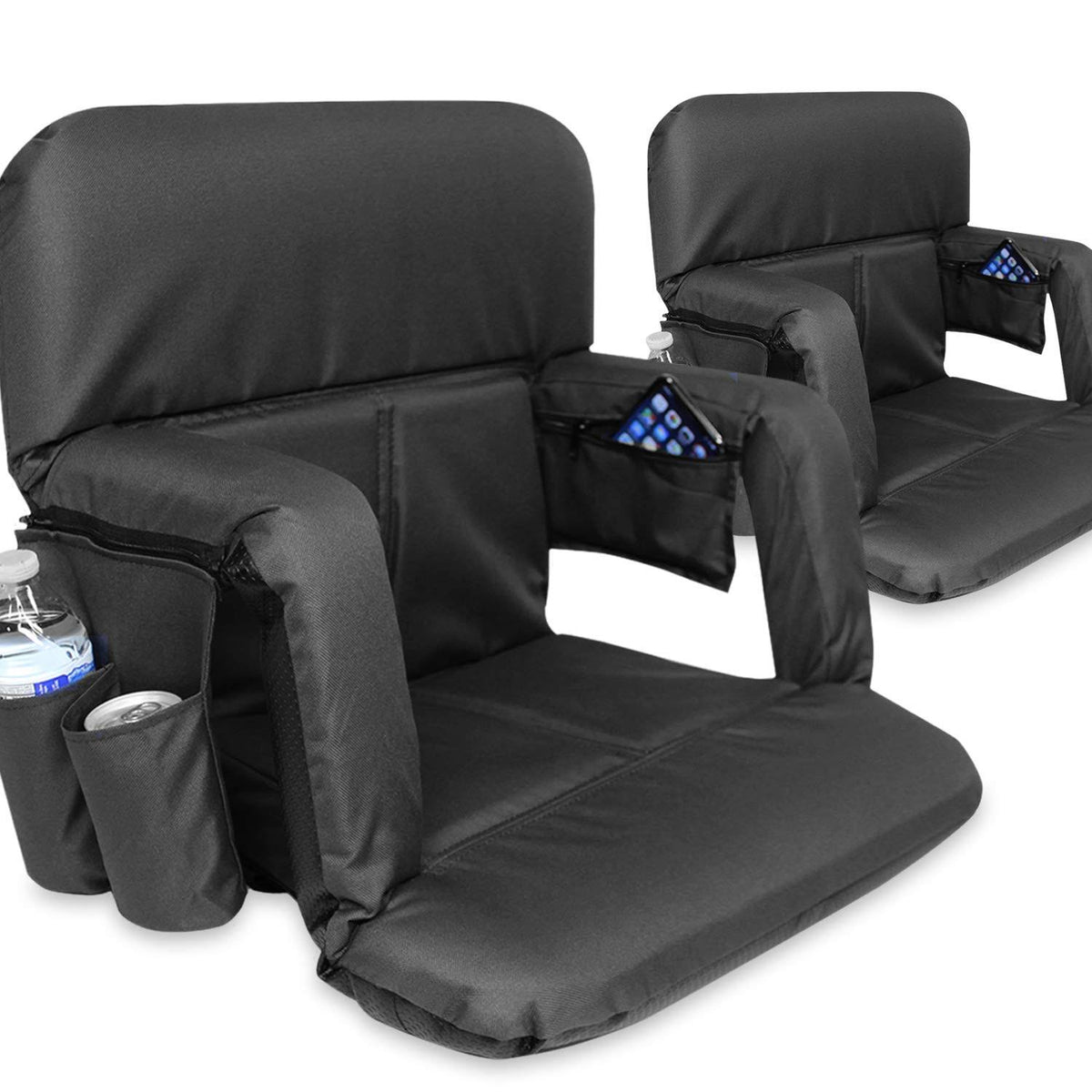 Black Set Stadium Bleacher and Bench Seat Chair with Carry Straps K9520