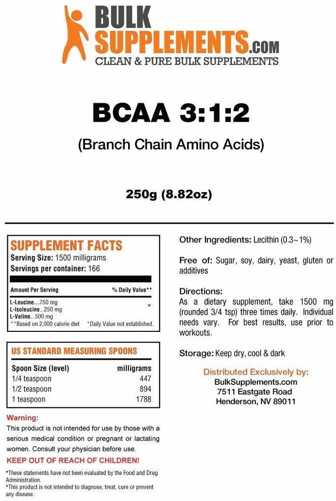 BCAA 3:1:2 Branched Chain Amino Acids Powder 250 Grams P411