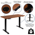 Mahogany Electric Height Adjustable Standing Desk with Black Mesh Swivel Ergonomic Task Office Chair T445