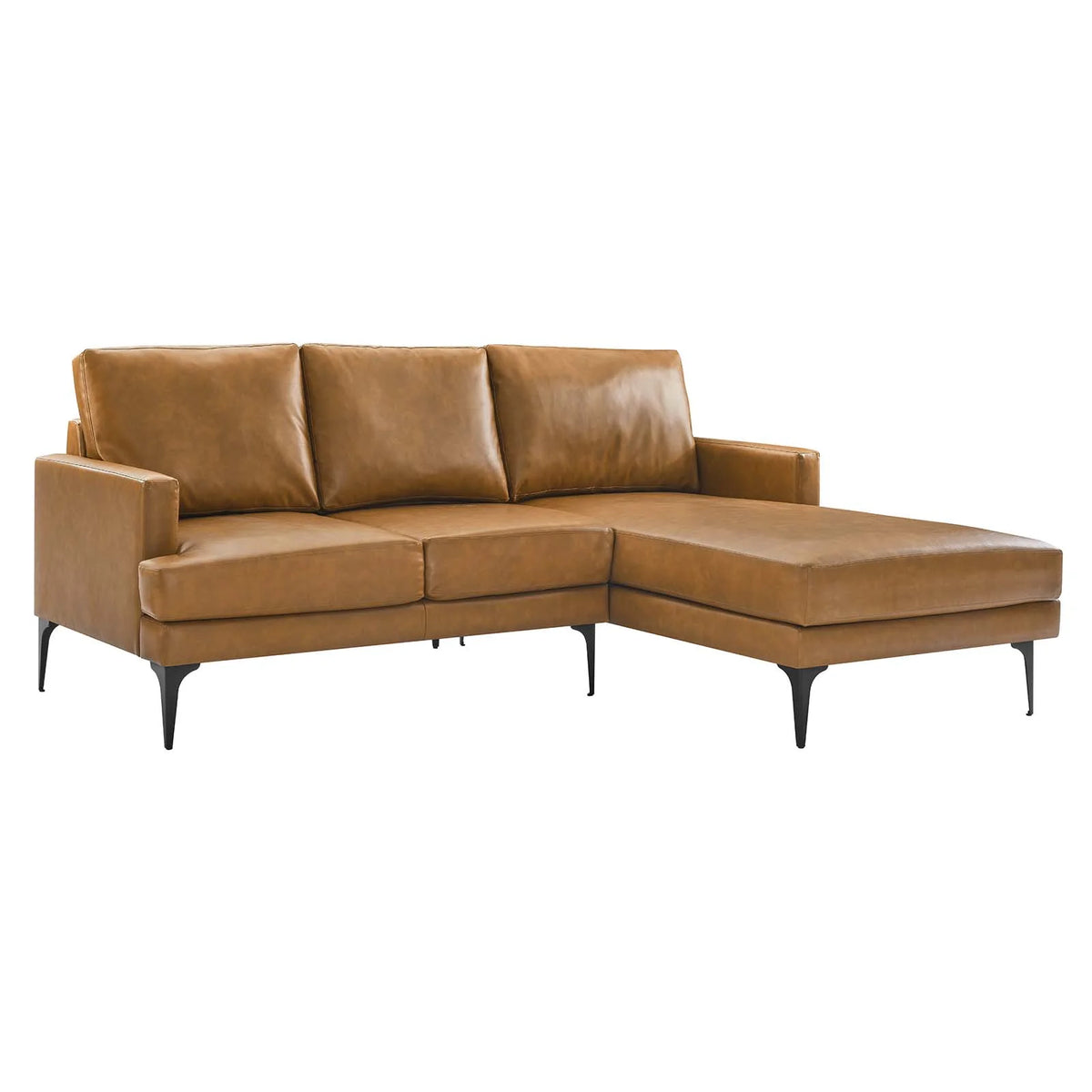 Tan Vegan Leather Right-Facing Sectional Sofa O6226