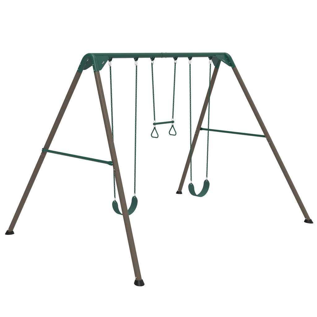 Kid's Metal Swing Set with 2 Belt Swings and Trapeze Bar D957