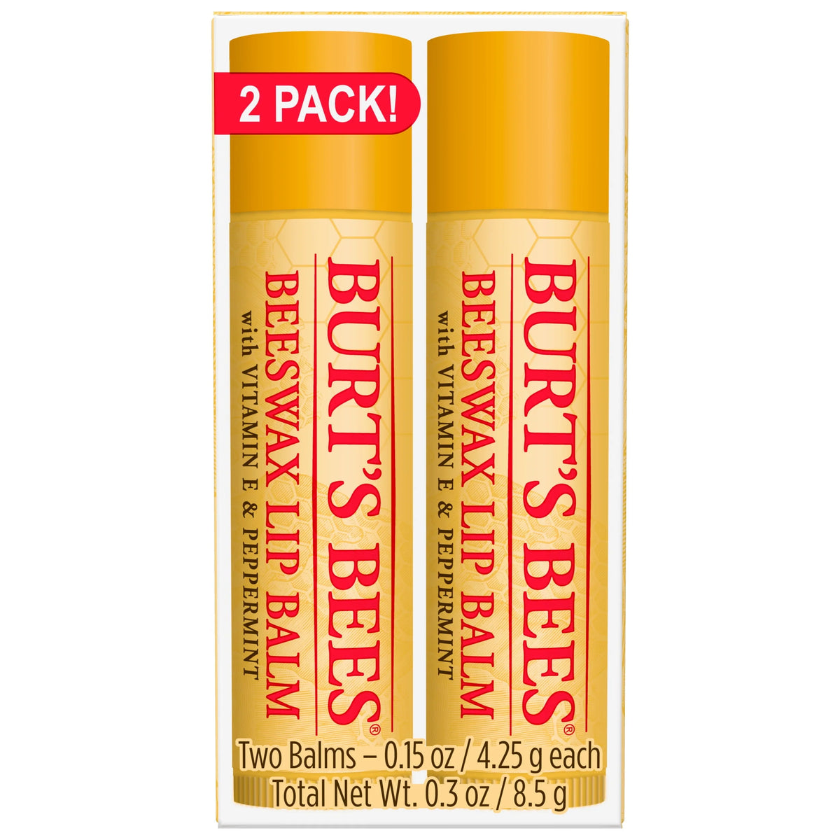Natural Moisturizing Lip Balm with Beeswax, Vitamin E & Peppermint Oil, 4 Count U41463