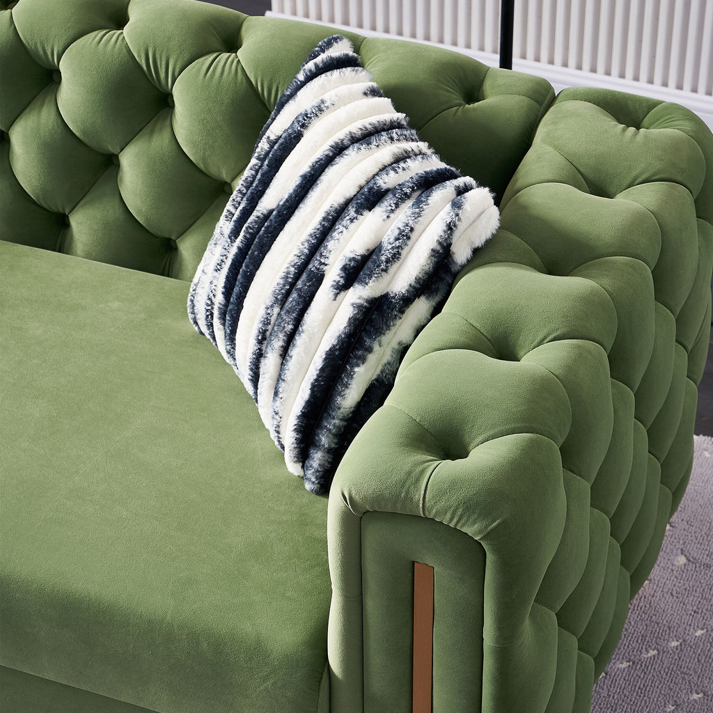 Green Tufted Velvet Sofa with 2 Pillows, 84 inches R27794