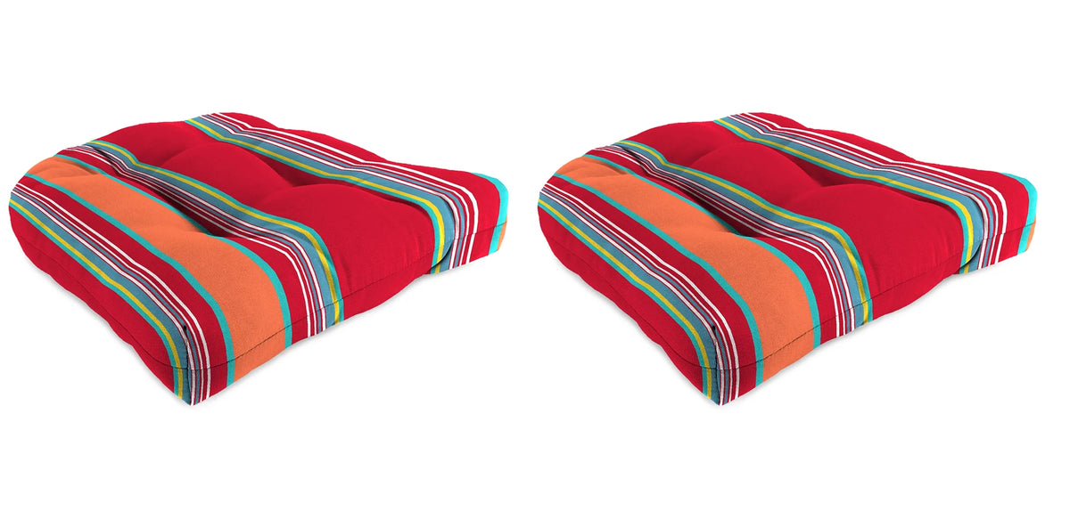 Mulberry Red Stripe Square Tufted Outdoor Wicker Seat Cushion 2 Pack B560