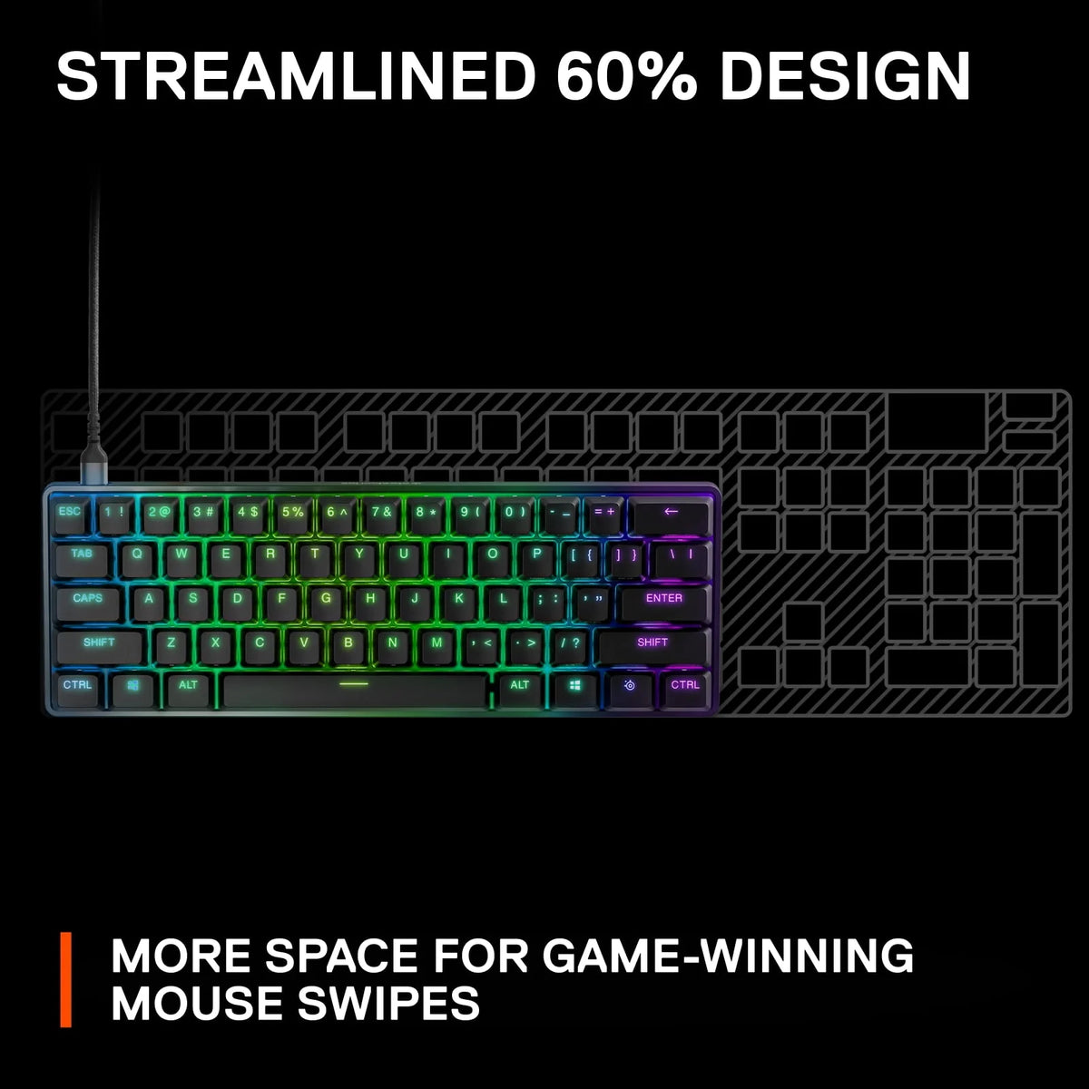 Wired 60% Gaming Keyboard with RGB Lighting - Black O70854