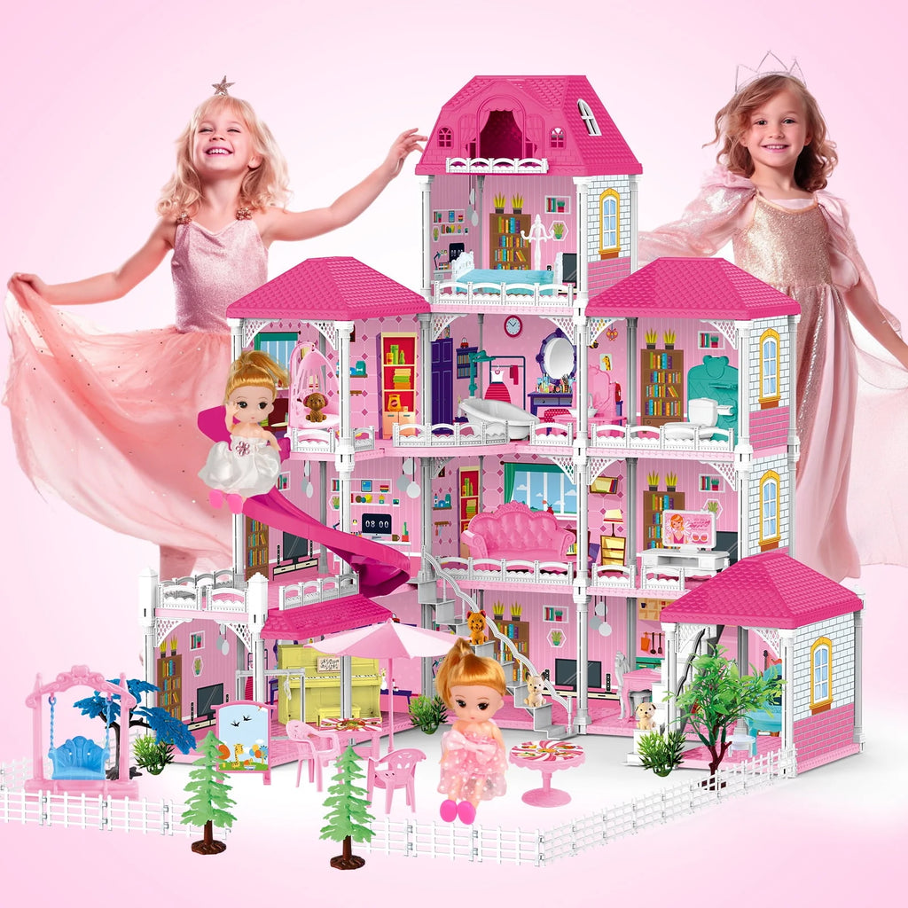 4-Story 12 Rooms Dollhouse with 2 Dolls X199