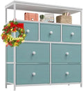 7 Drawer Fabric Dresser with Wooden Top and Metal Frame Q584