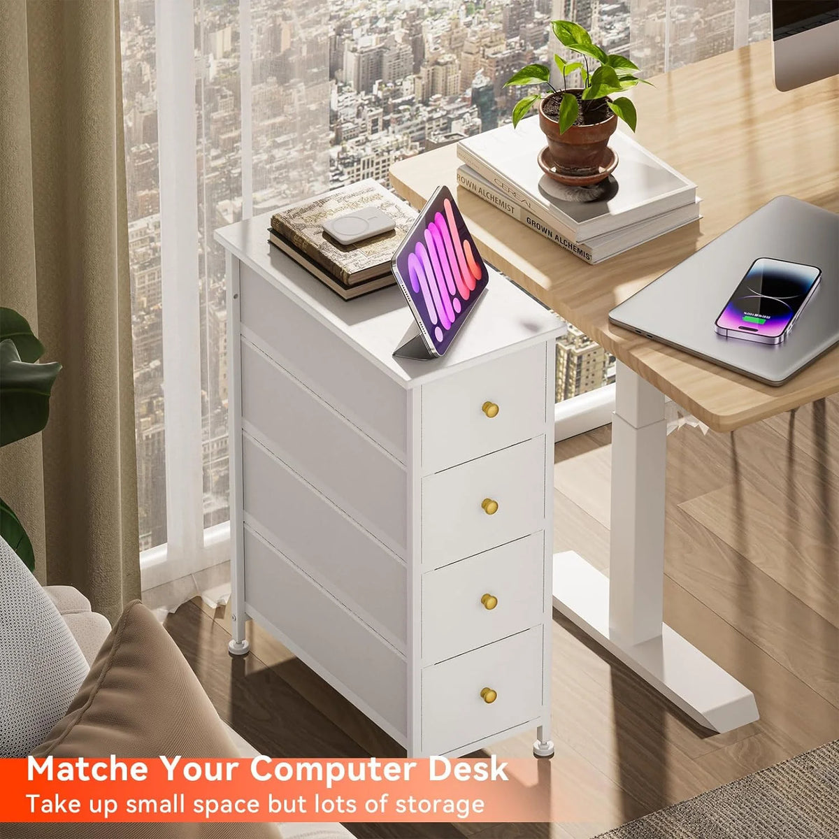 White 4 Drawer Narrow Dresser Storage Tower H623