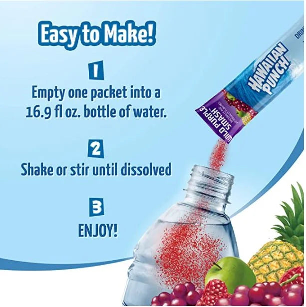 Fruit Juicy Red, Berry Blue Typhoon, Lemon Berry Squeeze, Wild Purple Smash, and Lemon Lime Smash Drink Mix S4254