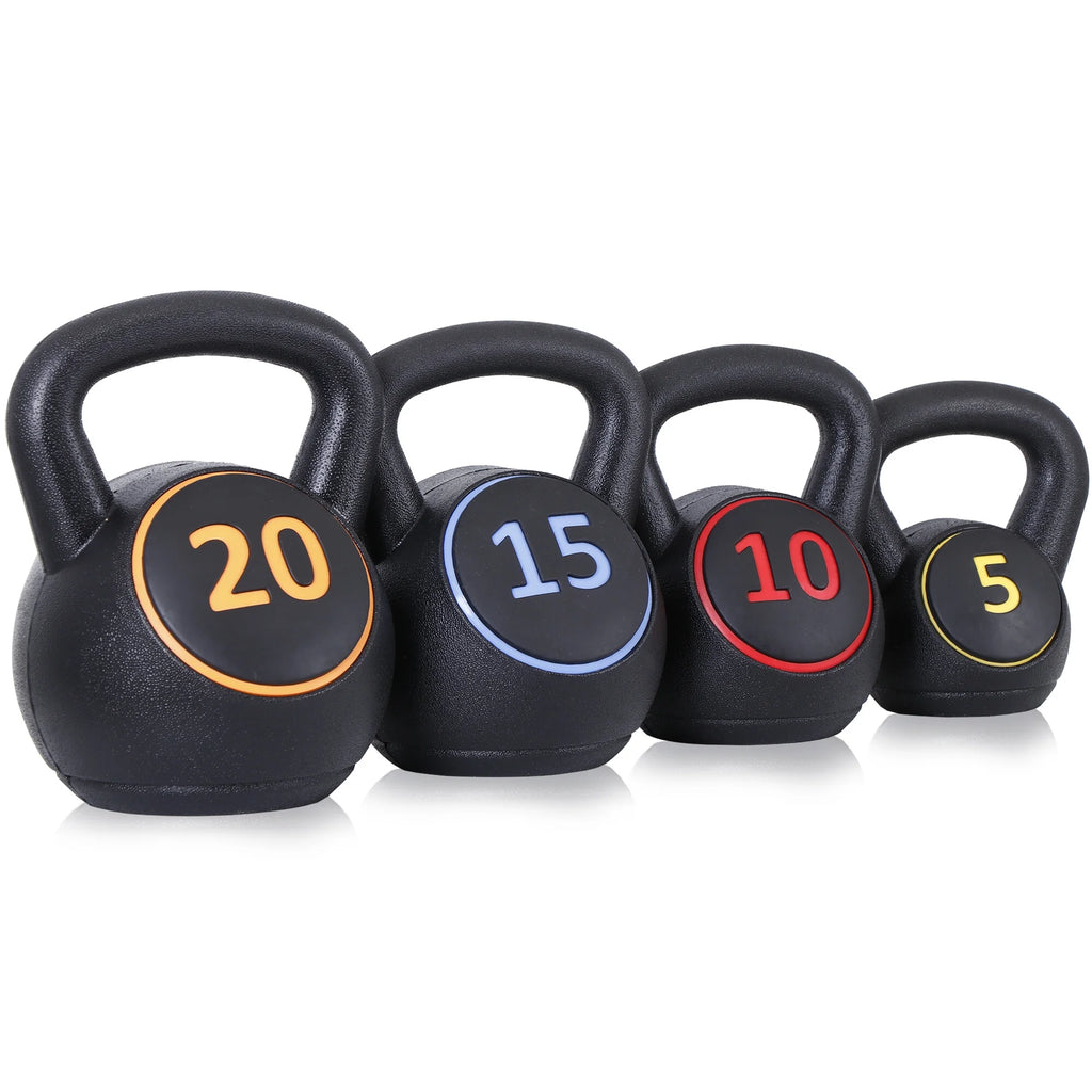 3 Piece 5lb 10lb 15lb Kettlebell Set with Storage Rack M4849