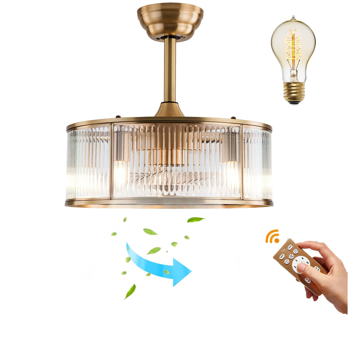 Caged Ceiling Fan Light with Remote A83331