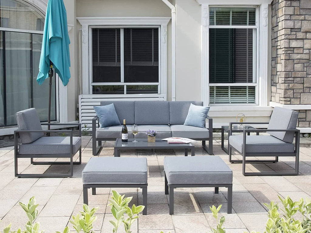 Gray Aluminum Patio Sectional Sofa Set with Table and Ottoman Z225922