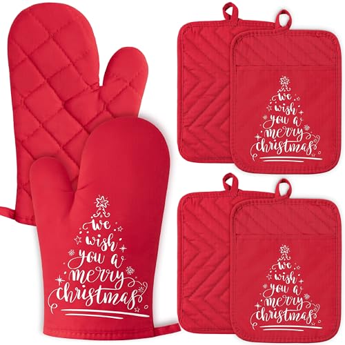 6 Pcs Christmas Oven Mitts Pot Holders Red K30307
