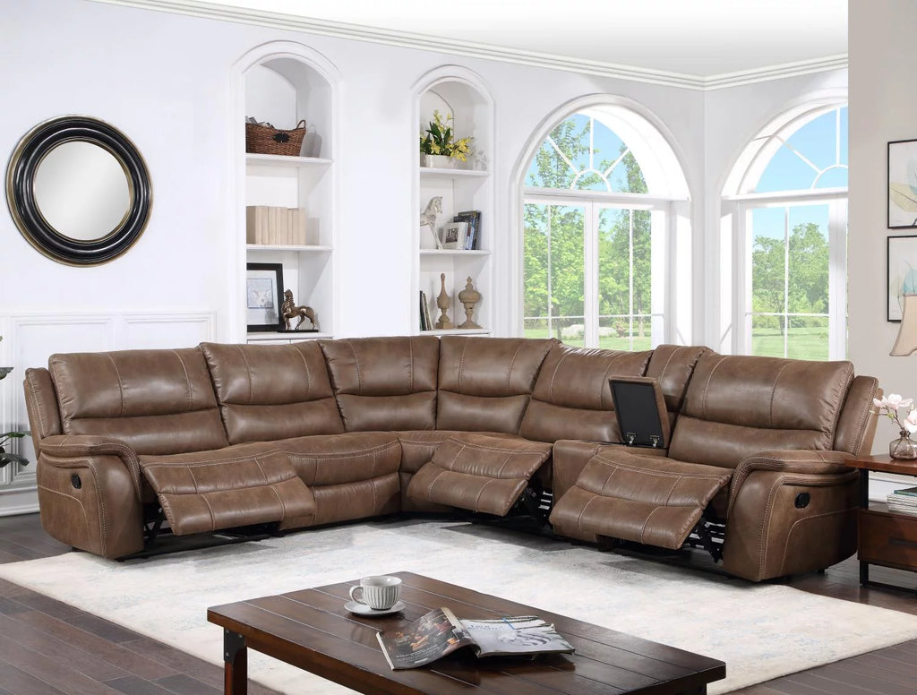 Cocoa Brown Faux Leather 6-Piece Reclining Sectional S870463