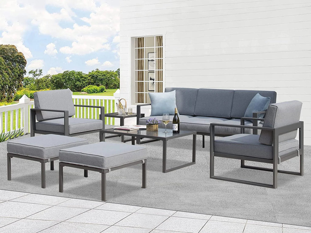 Gray Aluminum Patio Sectional Sofa Set with Table and Ottoman Z225922
