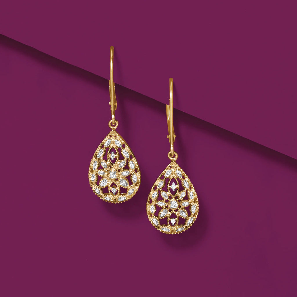 0.10 ct. t.w. Diamond Teardrop Earrings in 18kt Gold Over Sterling A363153
