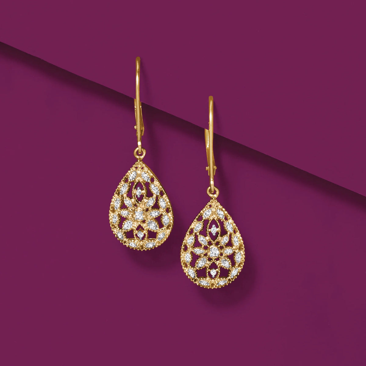 0.10 ct. t.w. Diamond Teardrop Earrings in 18kt Gold Over Sterling A363153