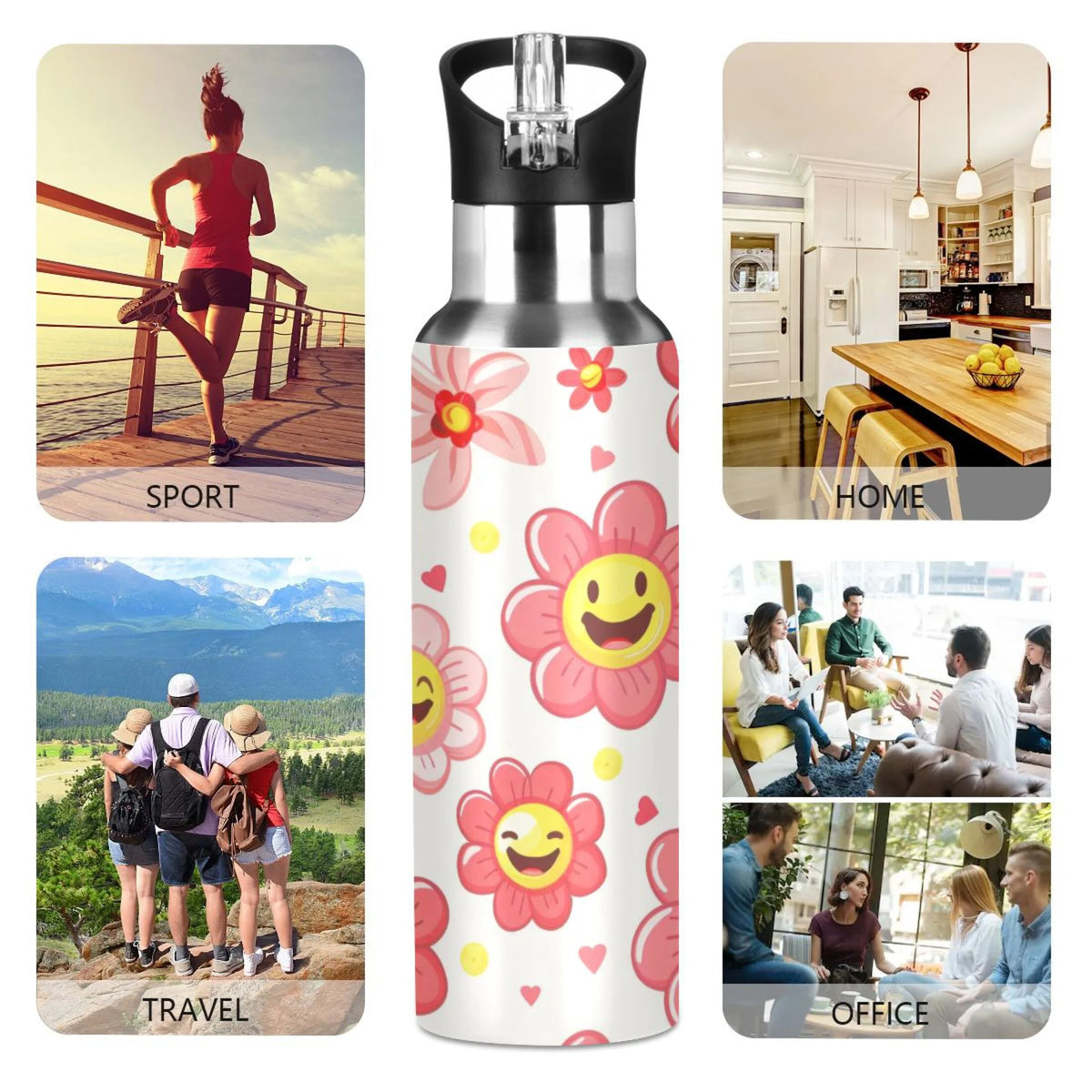 Pink Insulated Stainless Steel Water Bottle with Straw Lid 20 oz X34398