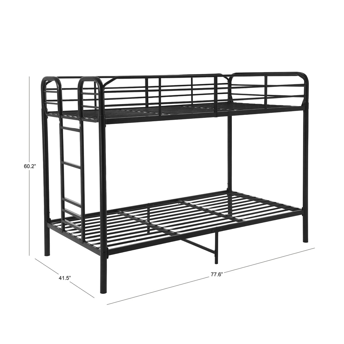 Black Metal Twin over Twin Quad Bunk Bed with Ladder and Guardrails D200415