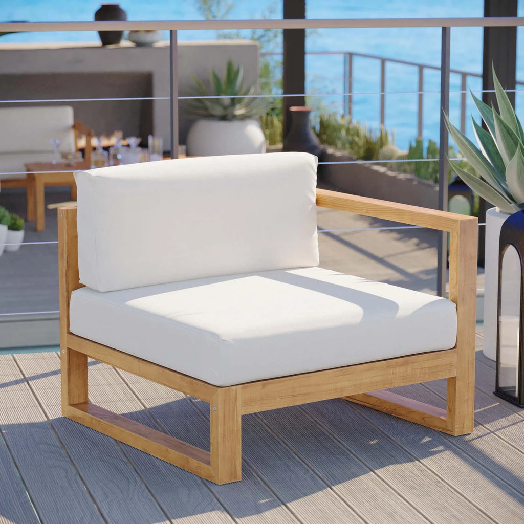 White Teak Wood Fabric Lounge Chair J883988