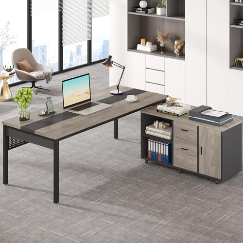 70.8" L-Shaped Computer Desk and File Cabinet Combo with Drawers and Shelves I7313