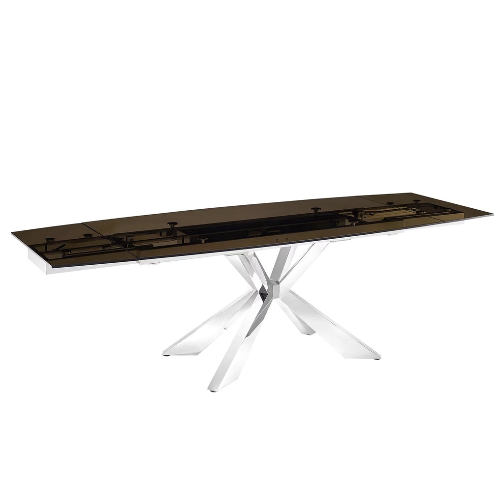 Smoked Glass Dining Table With Stainless Steel Base J734