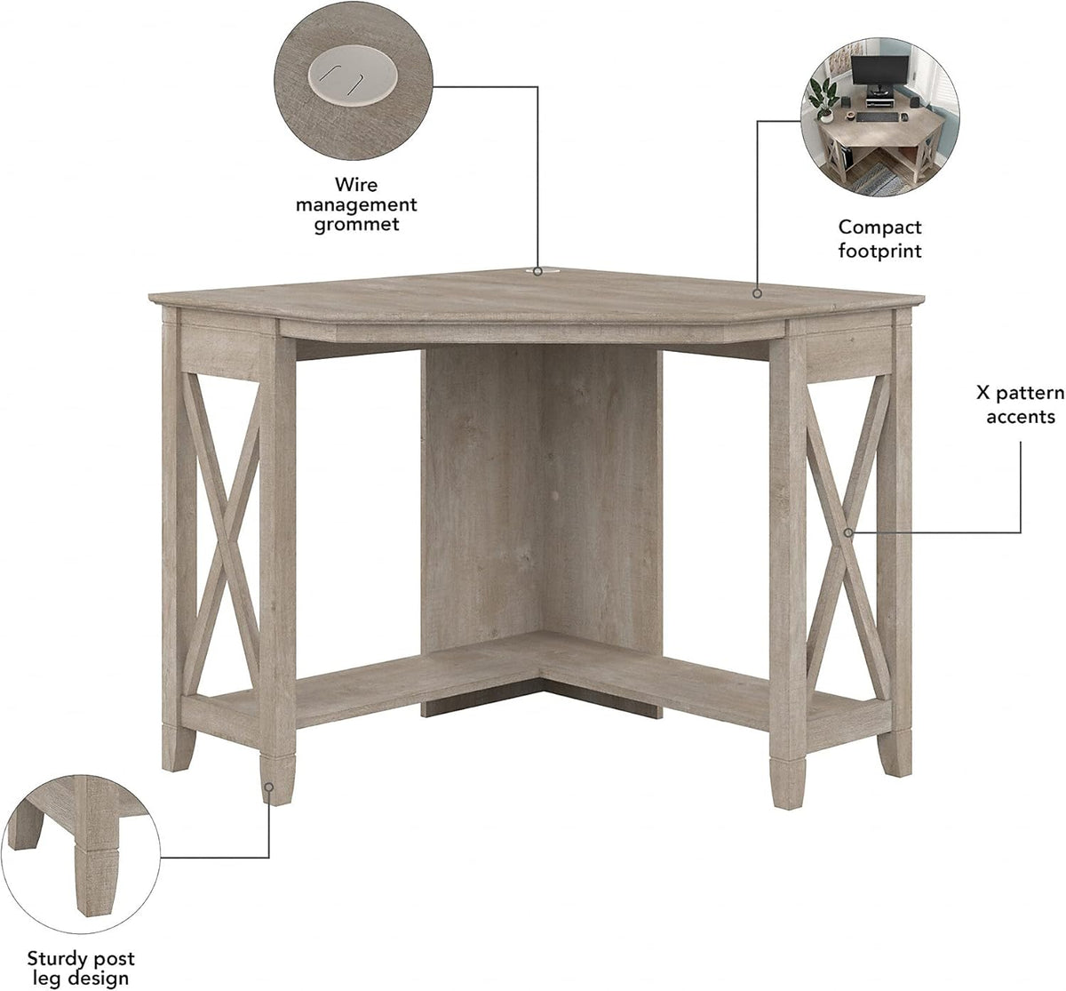 Washed Gray Small Corner Desk with Storage Cabinet U2465