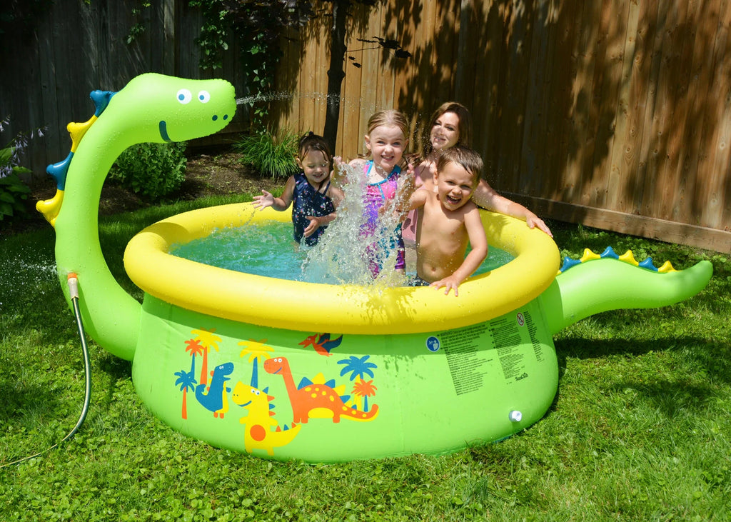 Green Round Inflatable Dinosaur Kiddie Pool with Spray Feature H953084