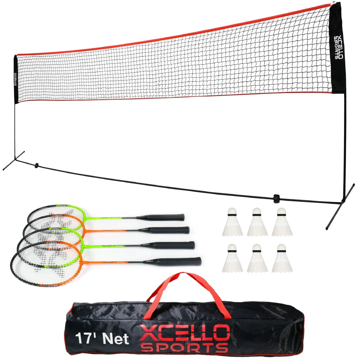 Badminton Set with Foldable Net, 4 Rackets, 6 Shuttlecocks, and Carry Bag C6973
