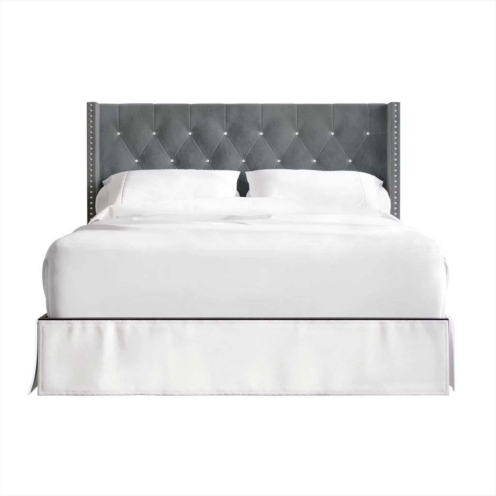 Button Tufted Wingback Velvet Upholstered Queen Bed H3404